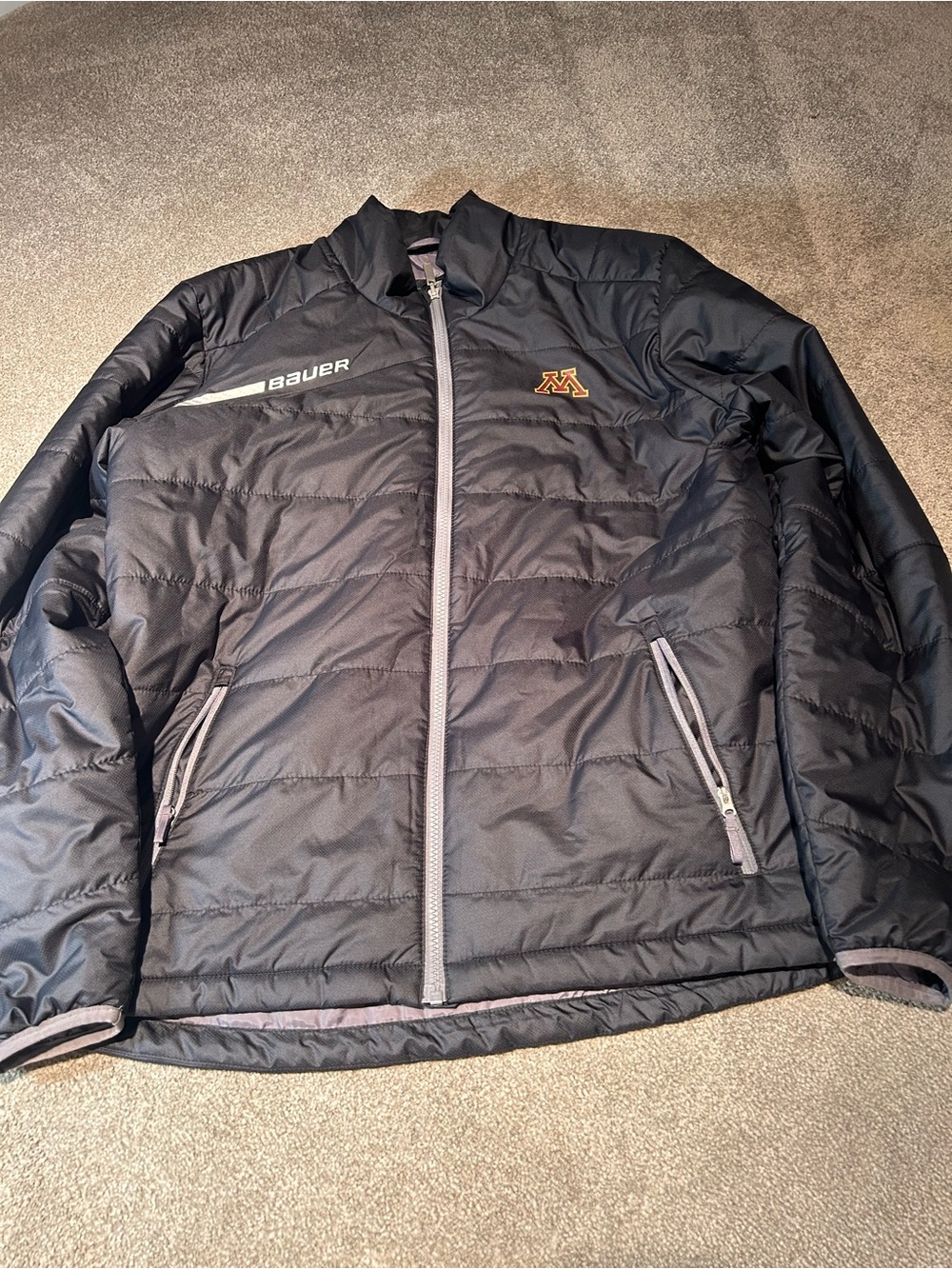 Bauer Black Quilted Puffer Jacket with Gold Minnesota 'M' Patch